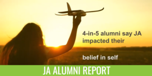 JA Alumni Report, 4-in-5 alumni say JA impacted their belief in self, girl flying toy airplane in a field