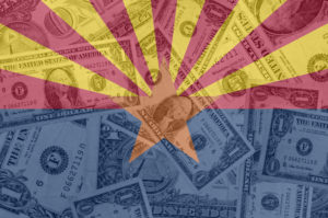 transparent united states of america state flag of arizona with dollar currency in background symbolizing political, economical and social government